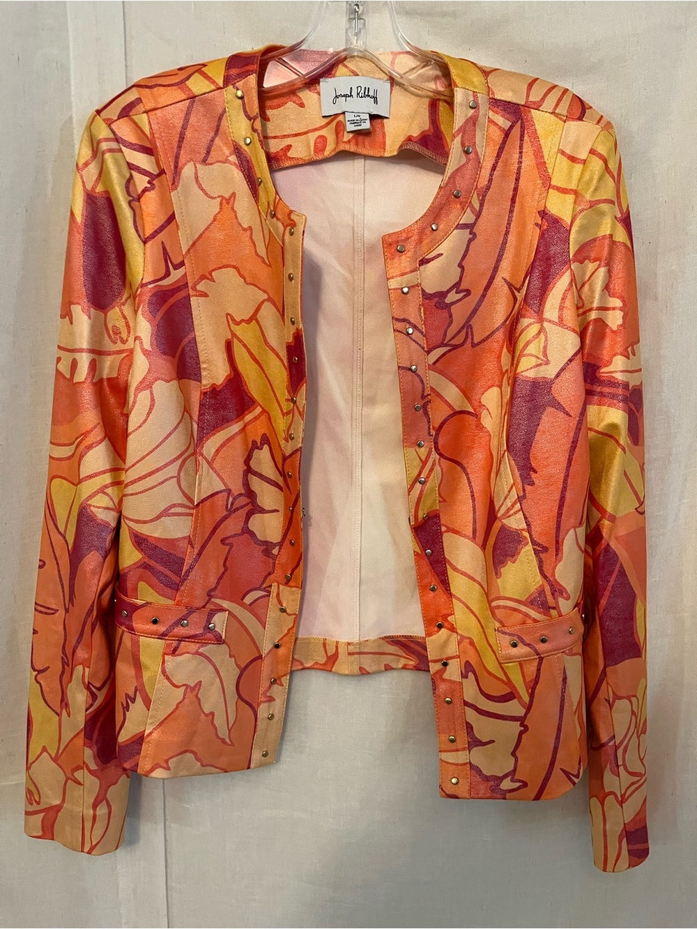 Joseph Ribkoff Orange and Yellow Floral Open-Front Bomber Jacket